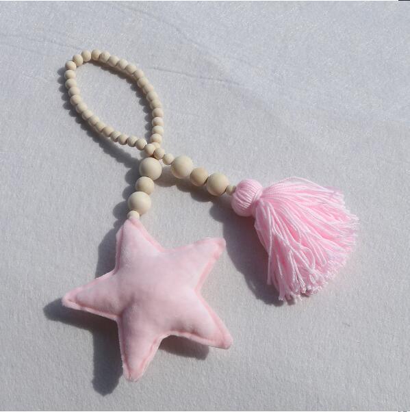 Hanging Nordic Wooden Beads Ornament Double Star Moon Kids Room Decoration Baby Crib Tent Hanging Pendant Wall Decor Photography Props Baby Mobile For Crib Moon and Stars Baby Nursery Ceiling Crib Mobile Kids Room Hanging Decor Stevvex