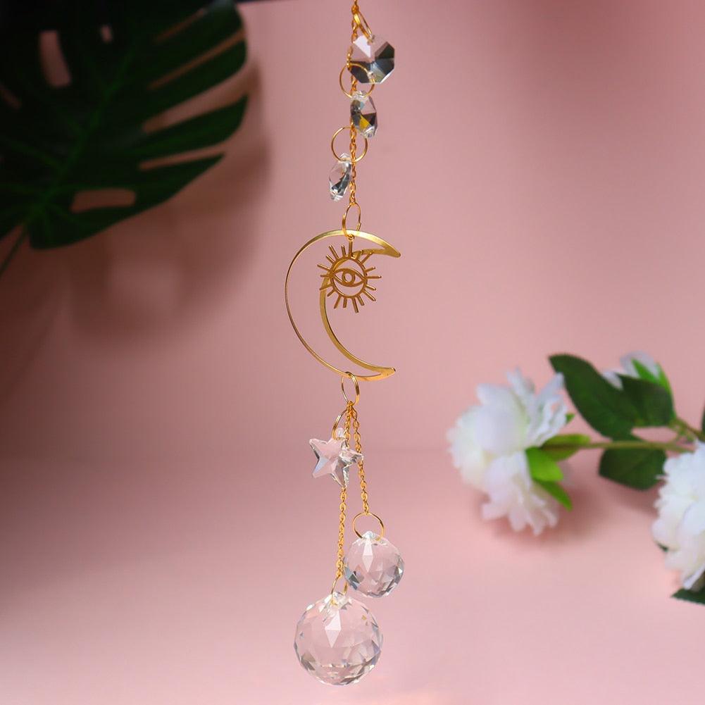 Hanging Sun Catcher Moon Light With Chain Pendant Ornament Crystal Balls  Catcher Wind-chime Rainbow Maker Crystal Hanging  Window Curtain Chandelier Outdoor Garden Home Decor Christmas Day Party Wedding Decoration Stevvex