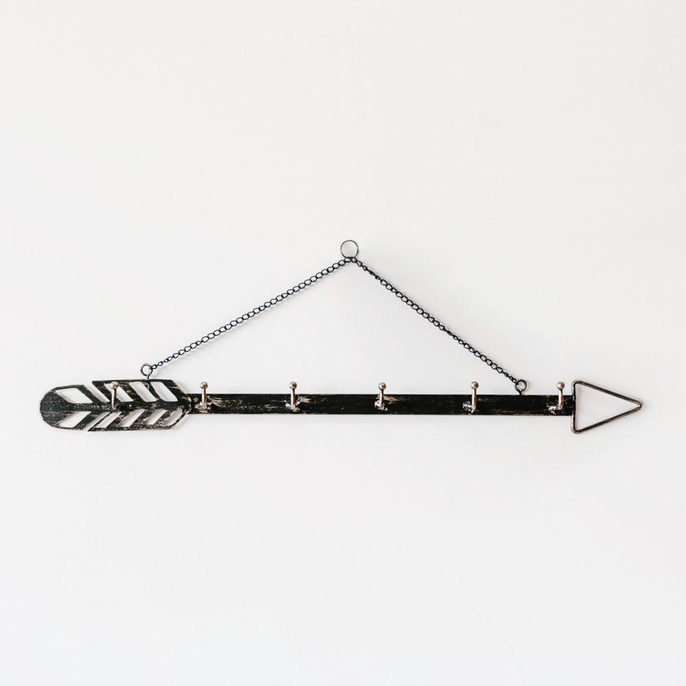 Arrow Wall Hook Hanger 6 Hook Metal Key and Jewelry Organizer Black 18x1.5x0.05 BandsCo Straps
