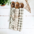 Happiness Is Homemade Wooden Spoon And Checkered Dish Towel Gift Set
