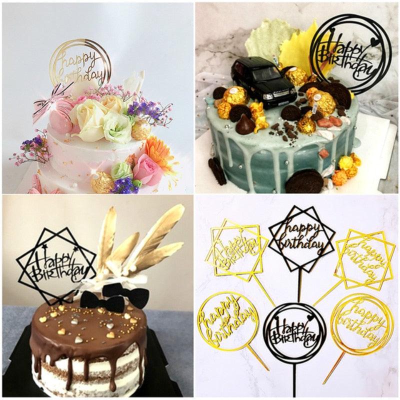 Happy Birthday Cake Topper Gold Cake Topper Acrylic Cake Topper Happy Birthday Cake Topper Cake Decoration Acrylic Letter Cake Toppers Party Supplies Happy Birthday Black Cake Decorations Stevvex