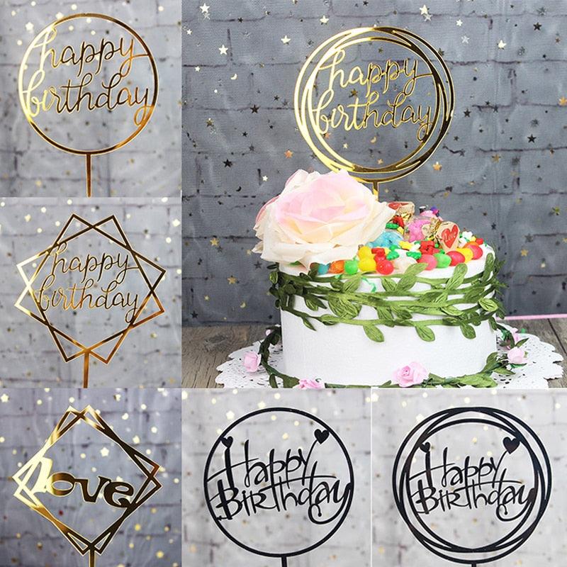 Happy Birthday Cake Topper Gold Cake Topper Acrylic Cake Topper Happy Birthday Cake Topper Cake Decoration Acrylic Letter Cake Toppers Party Supplies Happy Birthday Black Cake Decorations Stevvex
