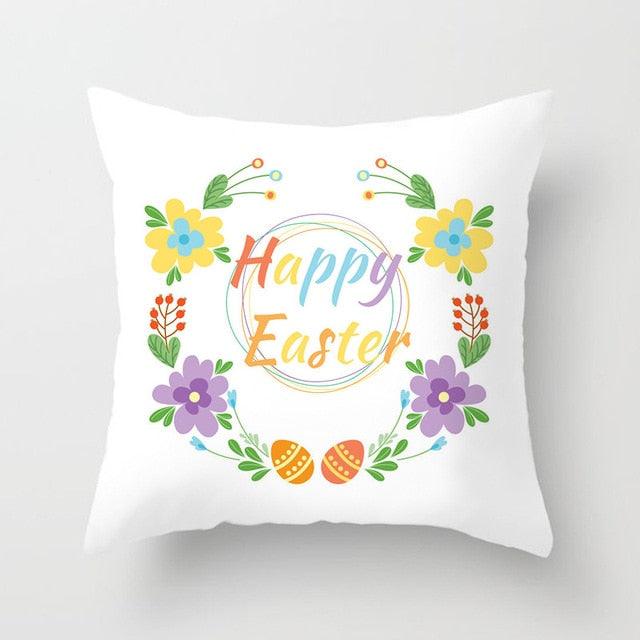 Happy Easter Pillowcase Easter Decorations For Home Party Rabbit Eggs Spring Easter Decor Linen Throw Pillow Cover Case Farmhouse Eggs Tree Rabbit Holiday Cushion Cover Polyester Pillow Cover Stevvex