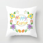 Happy Easter Pillowcase Easter Decorations For Home Party Rabbit Eggs Spring Easter Decor Linen Throw Pillow Cover Case Farmhouse Eggs Tree Rabbit Holiday Cushion Cover Polyester Pillow Cover Stevvex