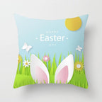 Happy Easter Pillowcase Easter Decorations For Home Party Rabbit Eggs Spring Easter Decor Linen Throw Pillow Cover Case Farmhouse Eggs Tree Rabbit Holiday Cushion Cover Polyester Pillow Cover Stevvex