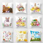 Happy Easter Pillowcase Easter Decorations For Home Party Rabbit Eggs Spring Easter Decor Linen Throw Pillow Cover Case Farmhouse Eggs Tree Rabbit Holiday Cushion Cover Polyester Pillow Cover Stevvex