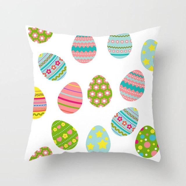 Happy Easter Pillowcase Easter Decorations For Home Party Rabbit Eggs Spring Easter Decor Linen Throw Pillow Cover Case Farmhouse Eggs Tree Rabbit Holiday Cushion Cover Polyester Pillow Cover Stevvex