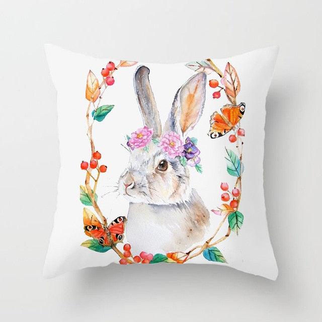 Happy Easter Pillowcase Easter Decorations For Home Party Rabbit Eggs Spring Easter Decor Linen Throw Pillow Cover Case Farmhouse Eggs Tree Rabbit Holiday Cushion Cover Polyester Pillow Cover Stevvex