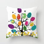 Happy Easter Pillowcase Easter Decorations For Home Party Rabbit Eggs Spring Easter Decor Linen Throw Pillow Cover Case Farmhouse Eggs Tree Rabbit Holiday Cushion Cover Polyester Pillow Cover Stevvex