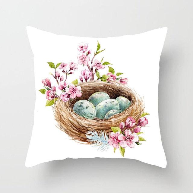 Happy Easter Pillowcase Easter Decorations For Home Party Rabbit Eggs Spring Easter Decor Linen Throw Pillow Cover Case Farmhouse Eggs Tree Rabbit Holiday Cushion Cover Polyester Pillow Cover Stevvex