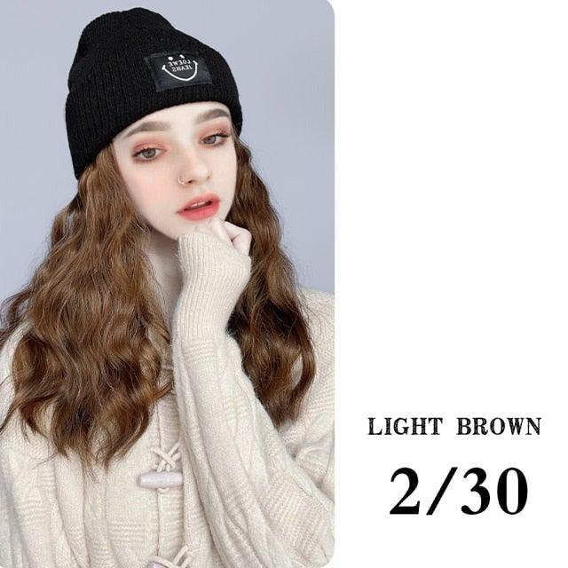 Hat Wig For Women Synthetic Long Wavy Wigs Autumn Winter Fashion  Knitted Cap Hair Wig Hair Extensions Wigs For Black Women Cosplay Wigs For Women Stevvex
