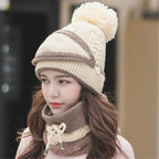 Hats Women Winter Knitted Velvet Thick Bib Mask Ear Protector Skellies Beanie Hat Riding Caps Female Warm Wool Cap Outdoor Sport Warm Beanies Hat For Men Knitted Hats Bandana Hiking Camping Kid Beanie Cap Mask Scarf Hat Set Neck Warmer Cap Stevvex