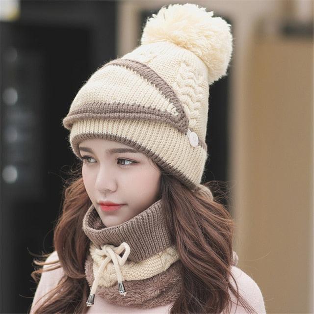Hats Women Winter Knitted Velvet Thick Bib Mask Ear Protector Skellies Beanie Hat Riding Caps Female Warm Wool Cap Outdoor Sport Warm Beanies Hat For Men Knitted Hats Bandana Hiking Camping Kid Beanie Cap Mask Scarf Hat Set Neck Warmer Cap Stevvex