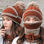 Hats Women Winter Knitted Velvet Thick Bib Mask Ear Protector Skellies Beanie Hat Riding Caps Female Warm Wool Cap Outdoor Sport Warm Beanies Hat For Men Knitted Hats Bandana Hiking Camping Kid Beanie Cap Mask Scarf Hat Set Neck Warmer Cap Stevvex