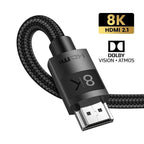 HDMI 2.1 Cable Ultra High Speed 8K60Hz 4K120Hz HDMI Splitter Cable 48Gbps Ultra High Speed 4K 120Hz Braided HDMI Cable Dynamic HDR Vision HDR 10 Compatible With UHD TV Laptop Stevvex