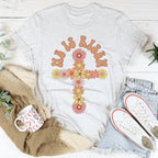 He Is Risen Floral Cross Tee Peachy Sunday
