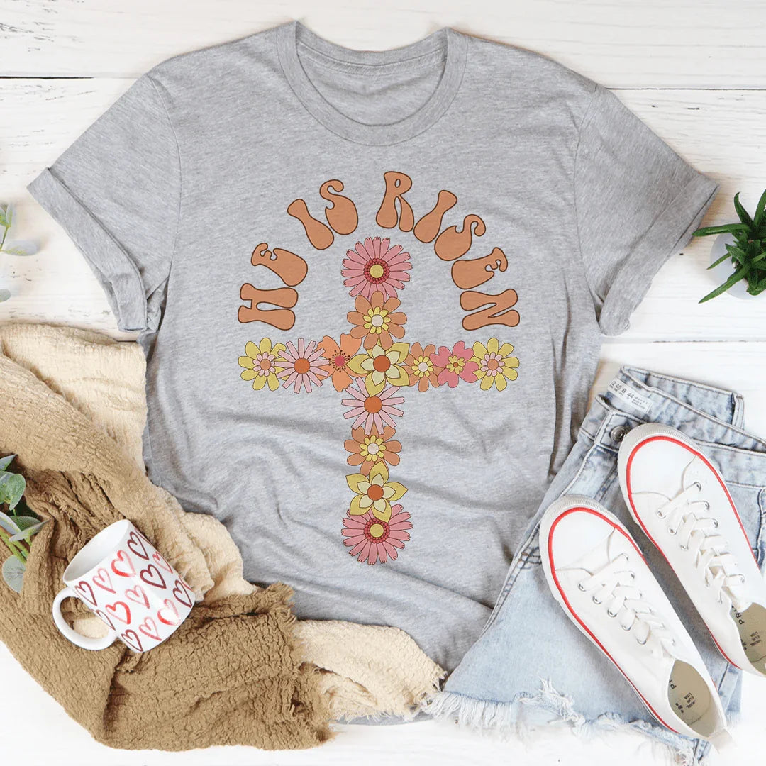 He Is Risen Floral Cross Tee Peachy Sunday