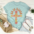 He Is Risen Floral Cross Tee Peachy Sunday