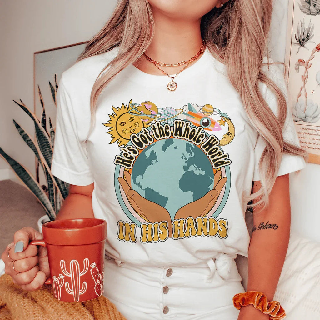 He's Got The Whole World In His Hands Tee Peachy Sunday