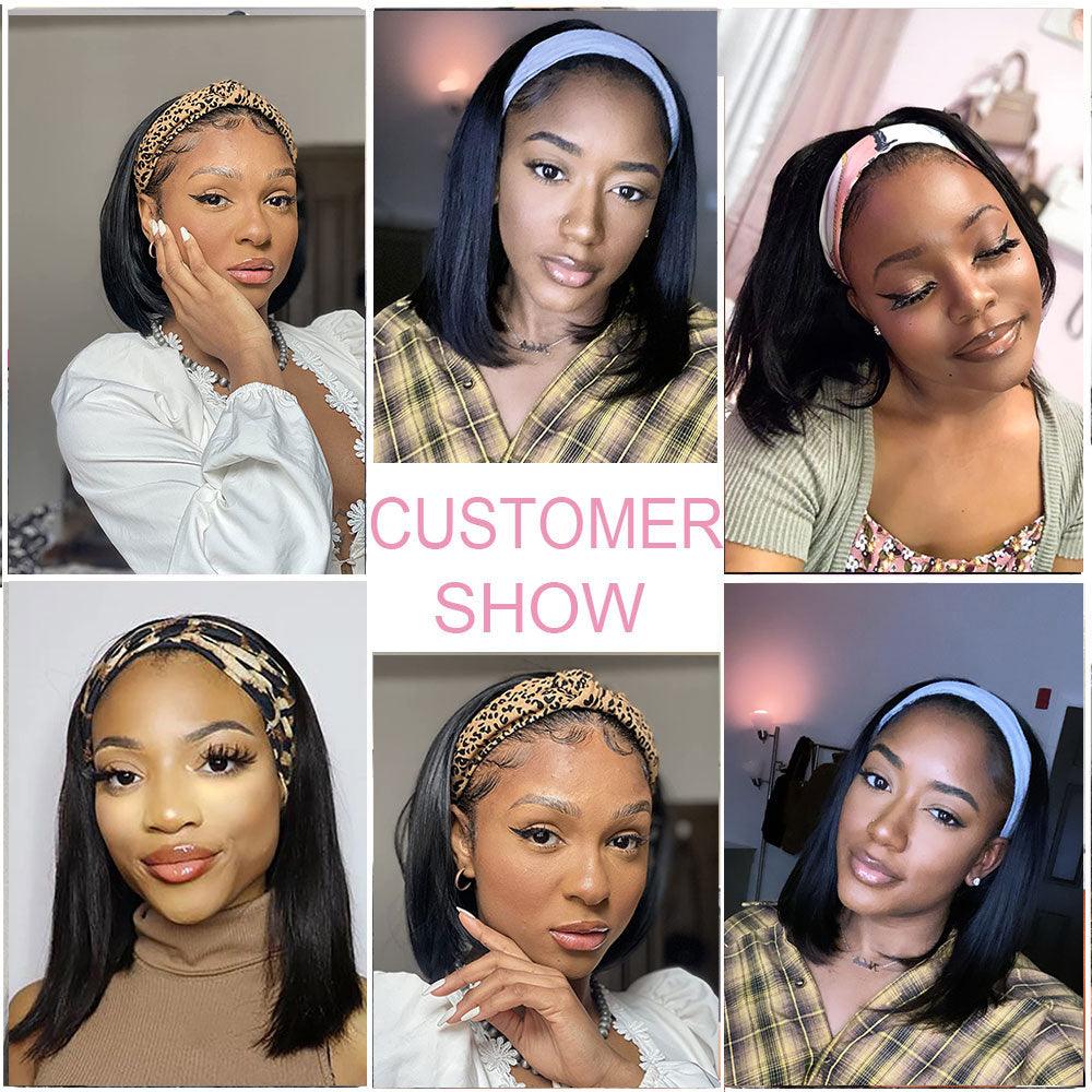 Headband Wigs Synthetic Straight Short Bob Synthetic Wig for Black Women Easy to Wear Wigs For Black Women Cosplay Wigs For Women Gifts for girlfriends Stevvex