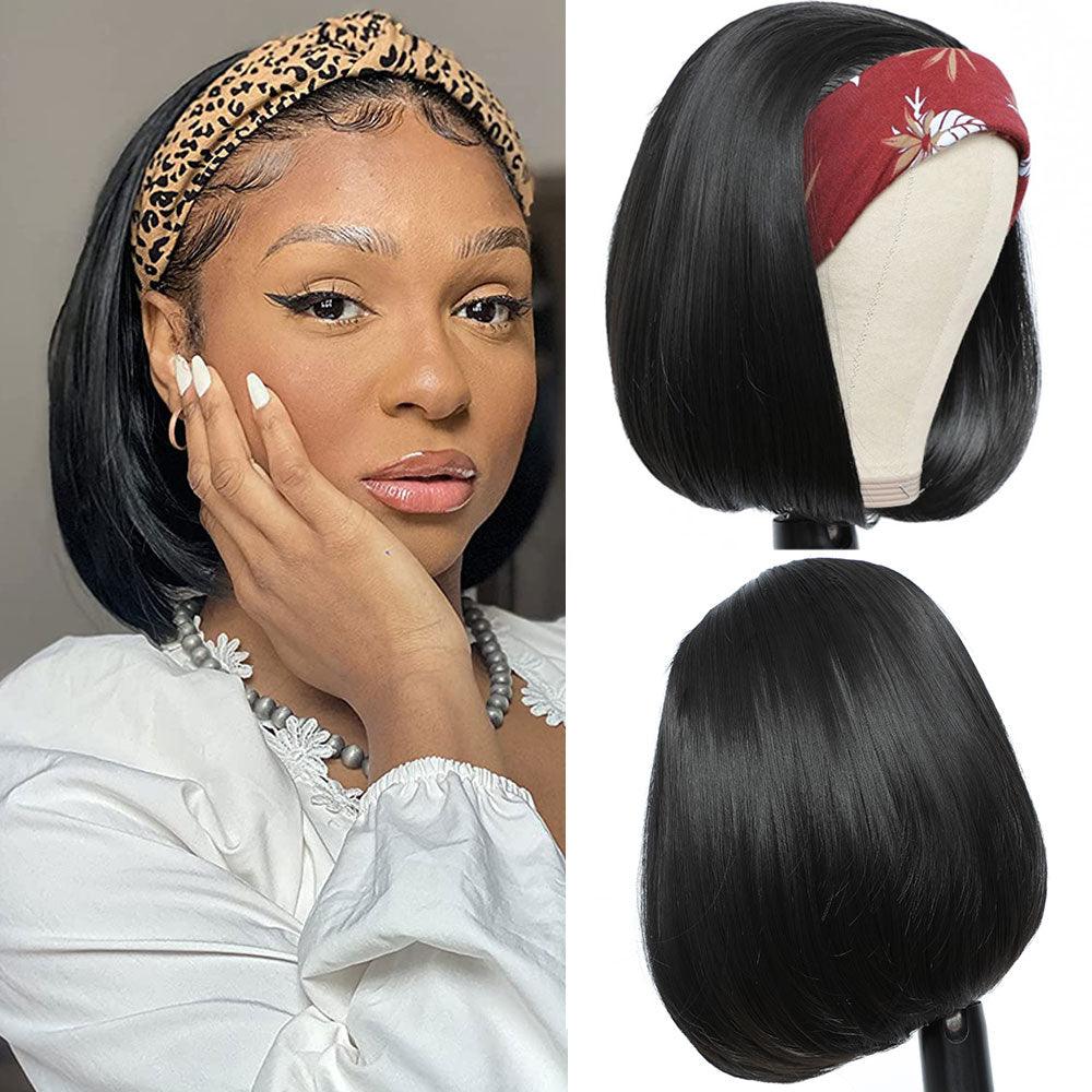 Headband Wigs Synthetic Straight Short Bob Synthetic Wig for Black Women Easy to Wear Wigs For Black Women Cosplay Wigs For Women Gifts for girlfriends Stevvex