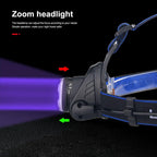 Headlamp Flashlight USB LED Head Rechargeable Light Waterproof Green/Red/UV 395nm Zoomable Headlamp Flashlight Light Outdoor   Waterproof Headlight Led Head Lamp 3 Modes Torch For Camping Hiking Fishing