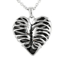 Heart Rib Cage Pendant Necklace Gothic Silver Tone Black