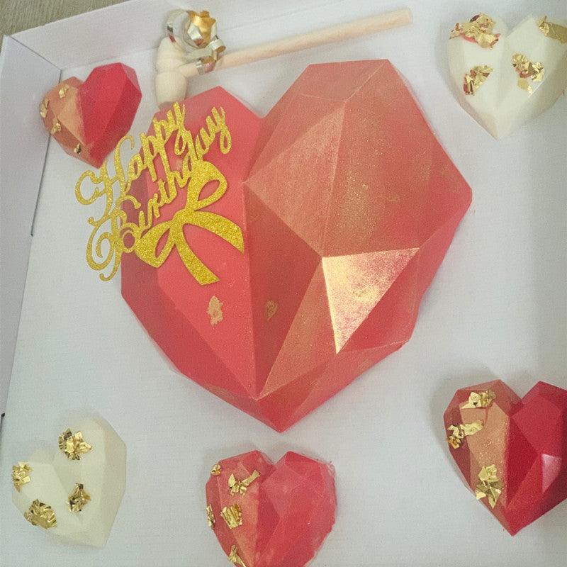Heart Shaped Silicone Cake Mold With Mini Hammer 3D Geometric Cake Mold Silicone Mousse/Chocolate Cakes Mould For Birthday Heart Shaped Chocolate Mold Silicone Fondant Chocolate Mousse Cake Molds Tray Multi Function Stevvex