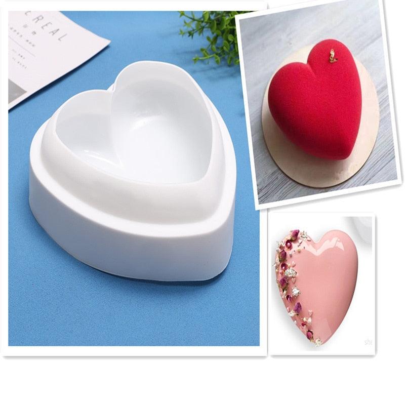 Heart Shaped Silicone Cake Mold With Mini Hammer 3D Geometric Cake Mold Silicone Mousse/Chocolate Cakes Mould For Birthday Heart Shaped Chocolate Mold Silicone Fondant Chocolate Mousse Cake Molds Tray Multi Function Stevvex