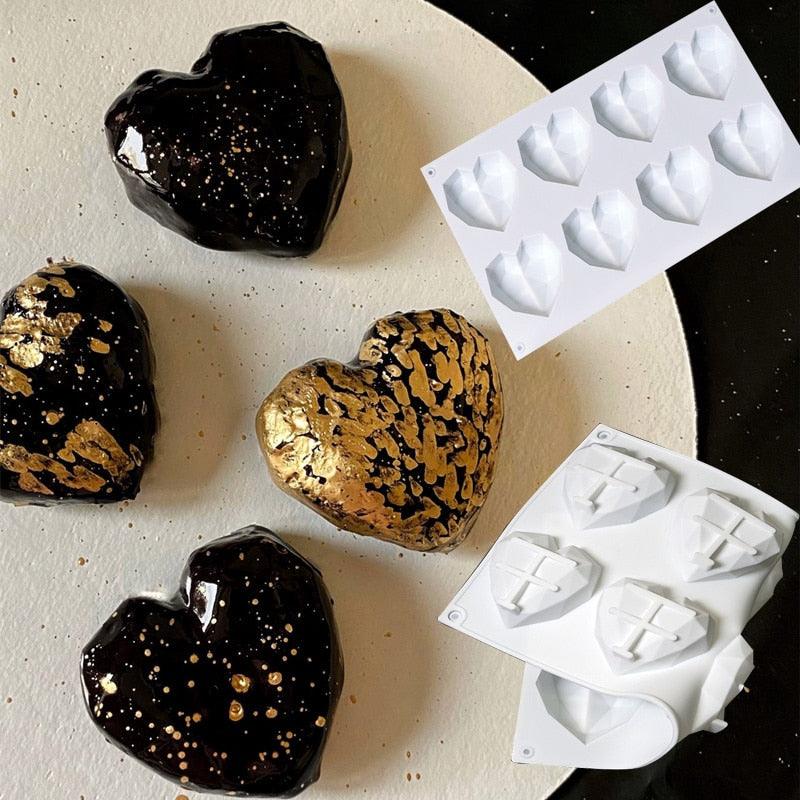 Heart Shaped Silicone Cake Mold With Mini Hammer 3D Geometric Cake Mold Silicone Mousse/Chocolate Cakes Mould For Birthday Heart Shaped Chocolate Mold Silicone Fondant Chocolate Mousse Cake Molds Tray Multi Function Stevvex