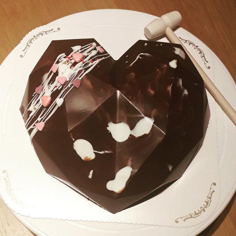 Heart Shaped Silicone Cake Mold With Mini Hammer 3D Geometric Cake Mold Silicone Mousse/Chocolate Cakes Mould For Birthday Heart Shaped Chocolate Mold Silicone Fondant Chocolate Mousse Cake Molds Tray Multi Function Stevvex