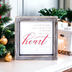 Christmas Heart 5 Inch Wood Framed Metal Embossed Sign Holiday Wall Decor Rustic Home BandsCo Straps