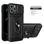 Heavy Duty Armor Case Card Pocket for iPhone 11 Pro 7 8 Plus Magnetic Phone Holder Cover Slide Lens Protection Design Card Holder Slot With Rotating Ring Armor Bumper Shockproof Case Stevvex