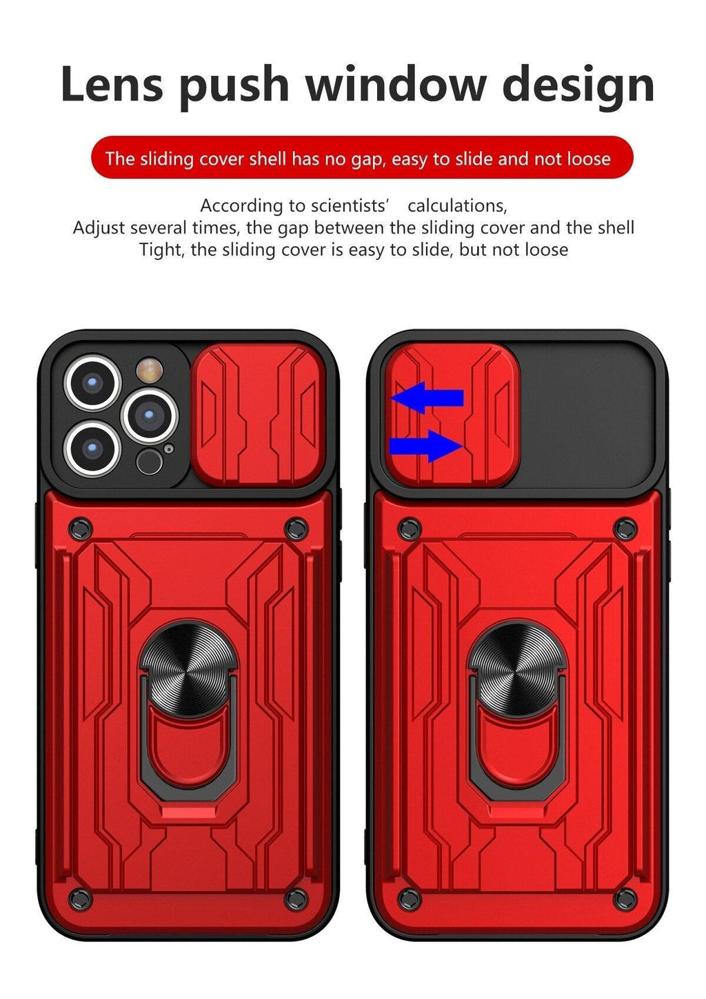 Heavy Duty Armor Case Card Pocket for iPhone 11 Pro 7 8 Plus Magnetic Phone Holder Cover Slide Lens Protection Design Card Holder Slot With Rotating Ring Armor Bumper Shockproof Case Stevvex