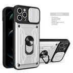 Heavy Duty Armor Case Card Pocket for iPhone 11 Pro 7 8 Plus Magnetic Phone Holder Cover Slide Lens Protection Design Card Holder Slot With Rotating Ring Armor Bumper Shockproof Case Stevvex