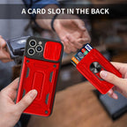 Heavy Duty Armor Case Card Pocket for iPhone 11 Pro 7 8 Plus Magnetic Phone Holder Cover Slide Lens Protection Design Card Holder Slot With Rotating Ring Armor Bumper Shockproof Case Stevvex