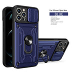 Heavy Duty Armor Case Card Pocket for iPhone 11 Pro 7 8 Plus Magnetic Phone Holder Cover Slide Lens Protection Design Card Holder Slot With Rotating Ring Armor Bumper Shockproof Case Stevvex