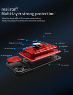 Heavy Duty Armor Case Card Pocket for iPhone 11 Pro 7 8 Plus Magnetic Phone Holder Cover Slide Lens Protection Design Card Holder Slot With Rotating Ring Armor Bumper Shockproof Case Stevvex