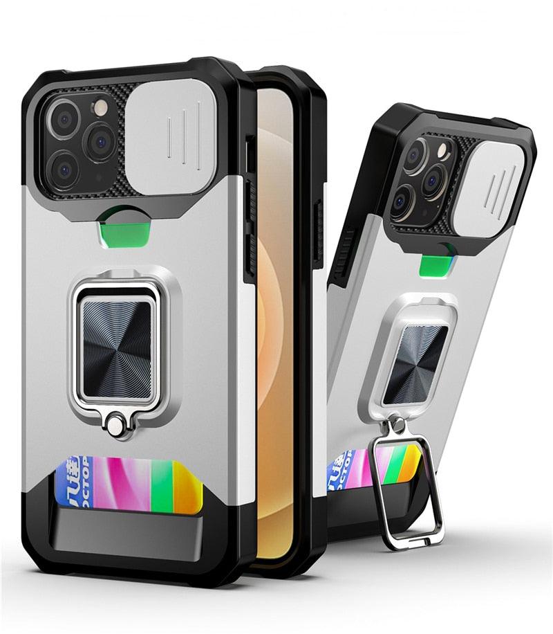 Heavy Duty Kickstand Stand Ring Shockproof Protective Cases Cover Camera Protection Magnetic Holder Case For iPhone 14 13 12 Pro Max Shockproof Card Slot Stand Cover Stevvex