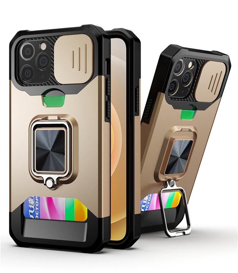 Heavy Duty Kickstand Stand Ring Shockproof Protective Cases Cover Camera Protection Magnetic Holder Case For iPhone 14 13 12 Pro Max Shockproof Card Slot Stand Cover Stevvex
