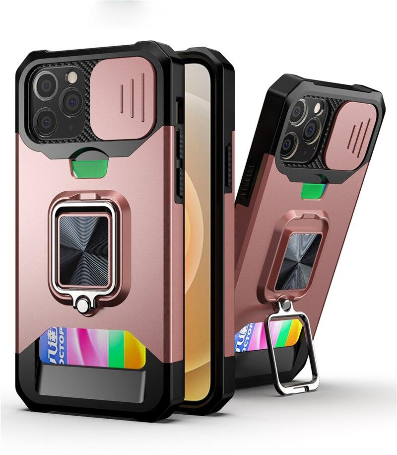 Heavy Duty Kickstand Stand Ring Shockproof Protective Cases Cover Camera Protection Magnetic Holder Case For iPhone 14 13 12 Pro Max Shockproof Card Slot Stand Cover Stevvex