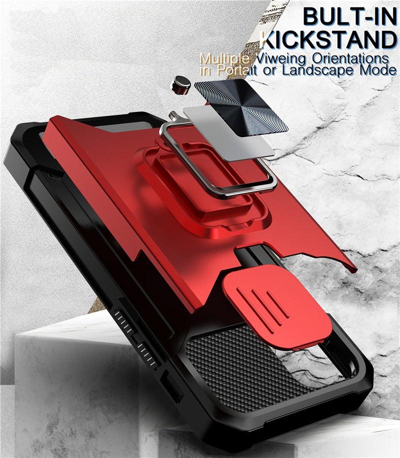 Heavy Duty Kickstand Stand Ring Shockproof Protective Cases Cover Camera Protection Magnetic Holder Case For iPhone 14 13 12 Pro Max Shockproof Card Slot Stand Cover Stevvex