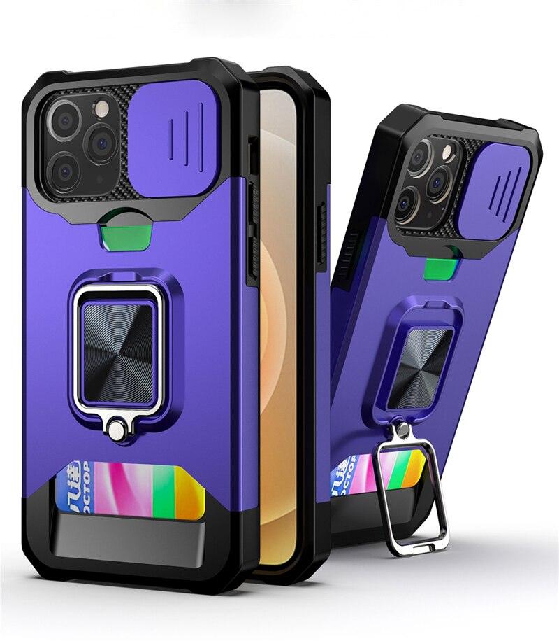 Heavy Duty Kickstand Stand Ring Shockproof Protective Cases Cover Camera Protection Magnetic Holder Case For iPhone 14 13 12 Pro Max Shockproof Card Slot Stand Cover Stevvex