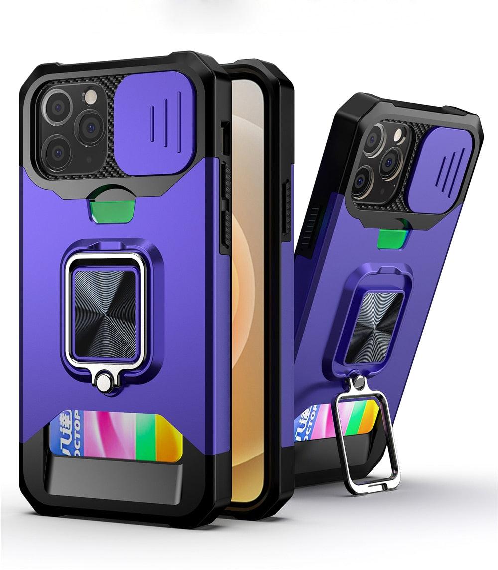 Heavy Duty Kickstand Stand Ring Shockproof Protective Cases Cover Camera Protection Magnetic Holder Case For iPhone 14 13 12 Pro Max Shockproof Card Slot Stand Cover Stevvex