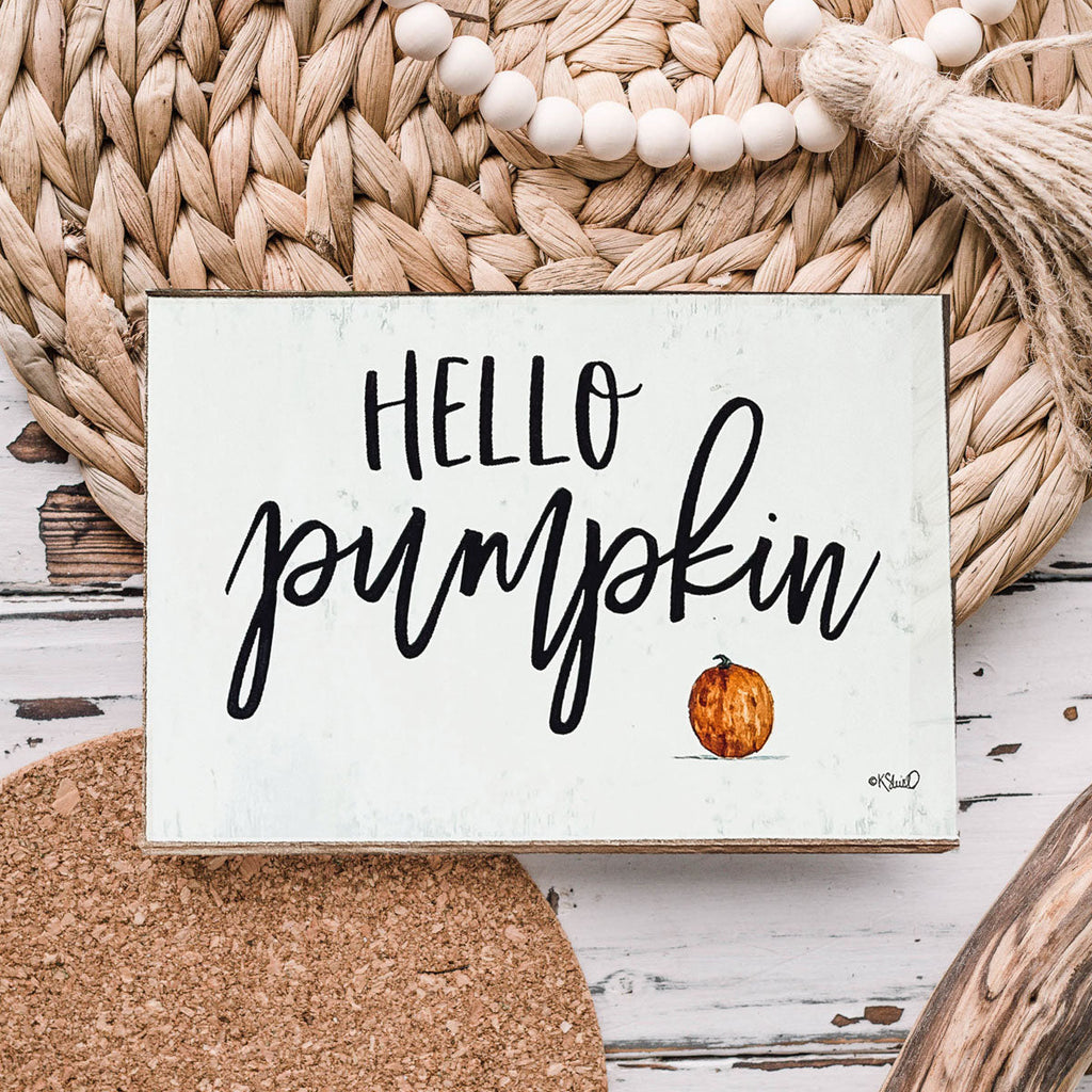 Hello Pumpkin Rustic Wood Sign 6x4 Fall Home Decor Off White Black Script BandsCo Straps