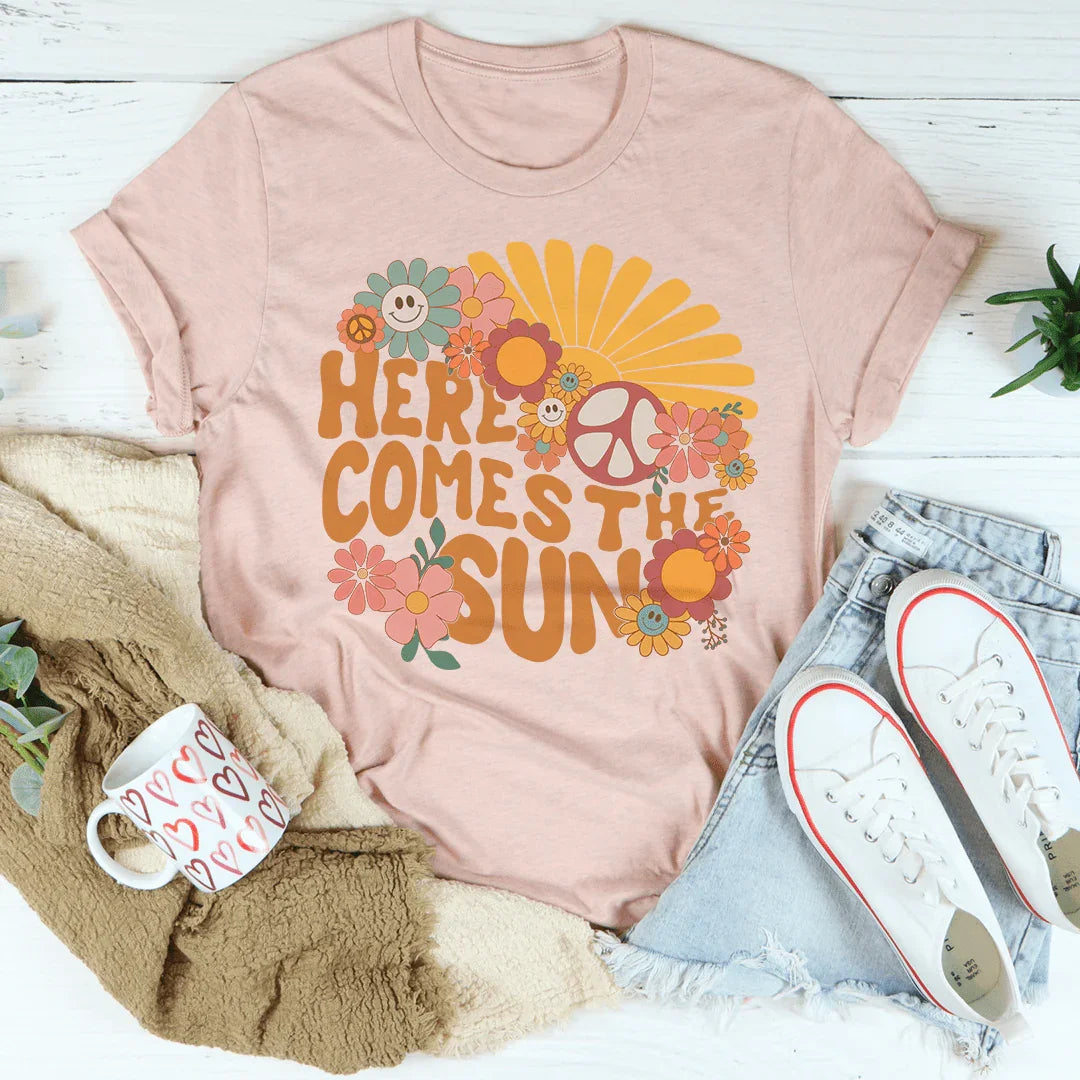 Here Comes The Sun Floral Retro Tee Peachy Sunday