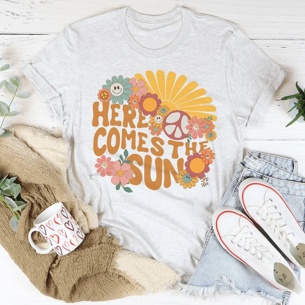 Here Comes The Sun Floral Retro Tee Peachy Sunday