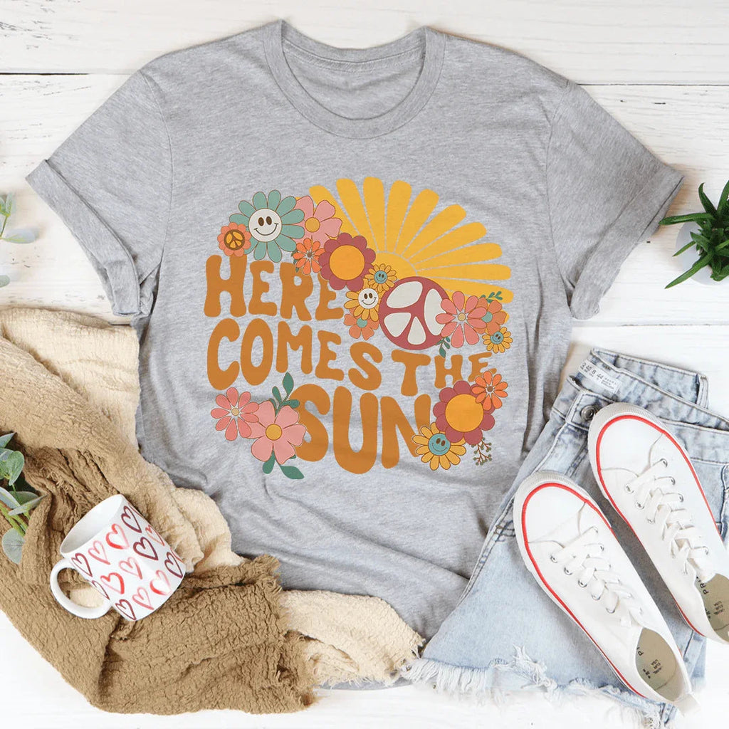 Here Comes The Sun Floral Retro Tee Peachy Sunday