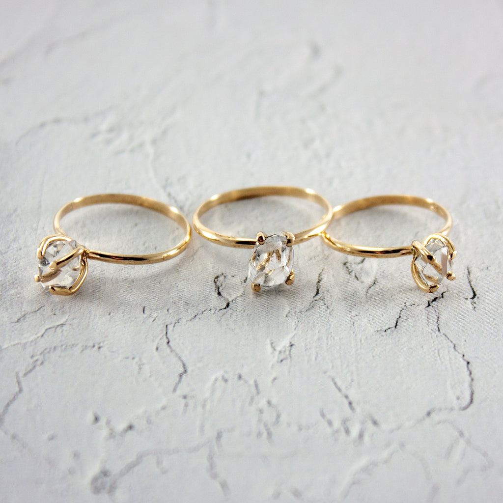 Herkimer Diamond 14K Gold Filled Solitaire Ring Minimalist