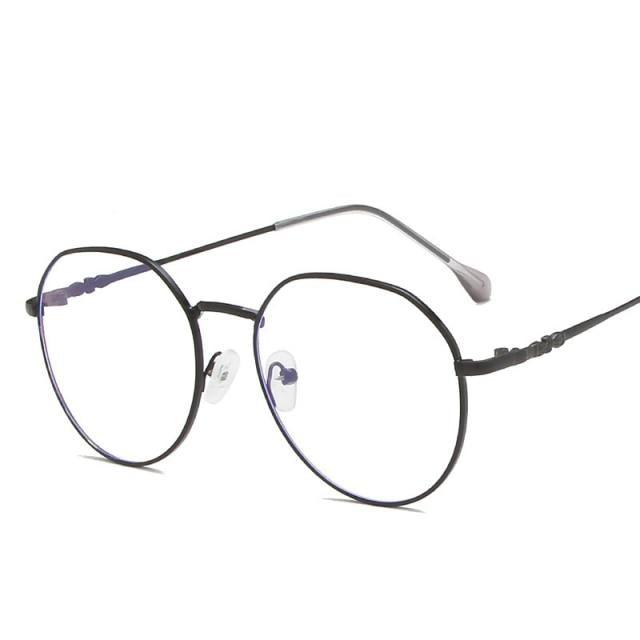 Hexagonal Eyeglasses Frame Anti Blue Ray Glasses Black Stylish Attraction Anti Blue Light Blocking Glasses For Men & Women Computer Radiation Protection Goggle Clear Lens Eyeglasses Plain Mirror For  Unisex Eyewear Stevvex